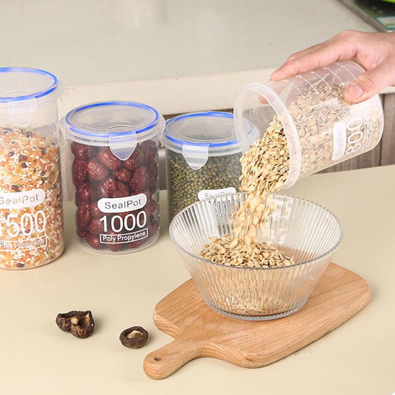 1-4PCS Sealed Jars With Scale Grain Crisper Kitchen Refrigerator Organize Sealed Container Clear Jar Spice Sugar Storage Boxes