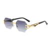 New Retro Polygon Frameless Gradient Women Sunglasses  Luxury Brand Wood Grain Leopard Leg Design Men Casual Glasses Uv400