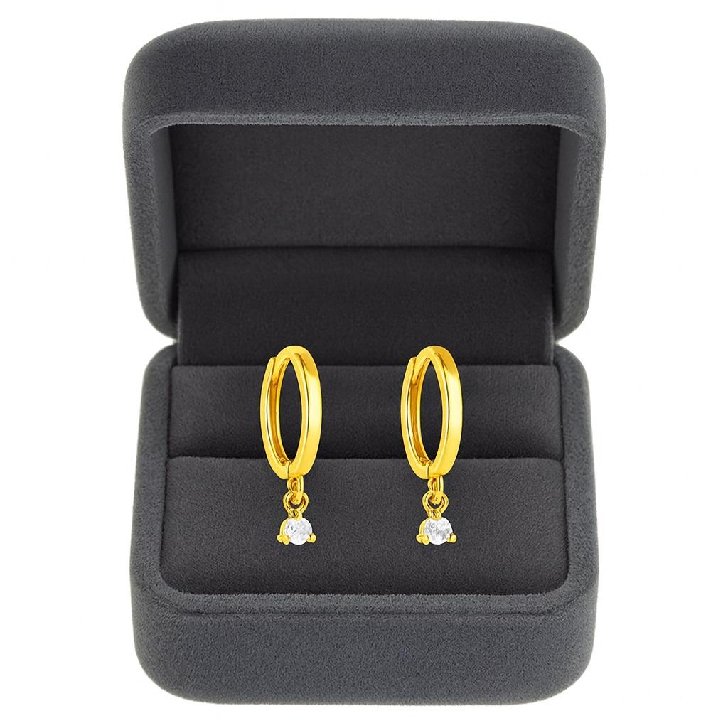 Drop Dangle Huggie Hoop Earrings - 925 Sterling Silver Yellow Plated