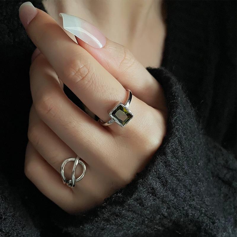 Green Stylish Dark Open Ring For Women Geometric Copper Jewelry Perfect For Outfit Any