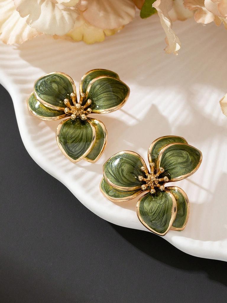 1pair Lovely Seaside Floral Drop Stud Earrings For Women