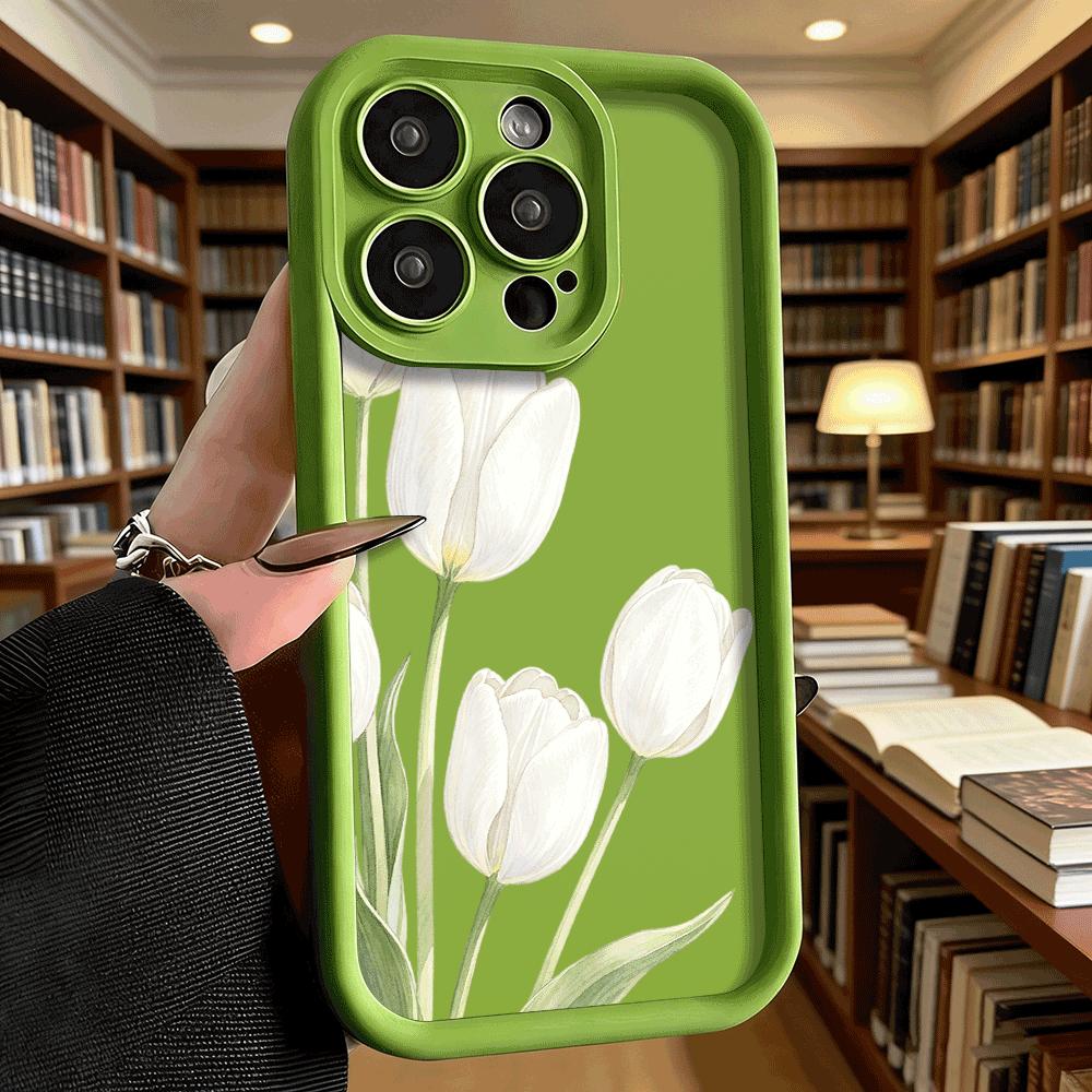 White Tulips Watercolor Phone Case for iPhone 17 16 15 14 13 12 11 Pro Max Plus Anti Scratch, Gel Flexible Protective