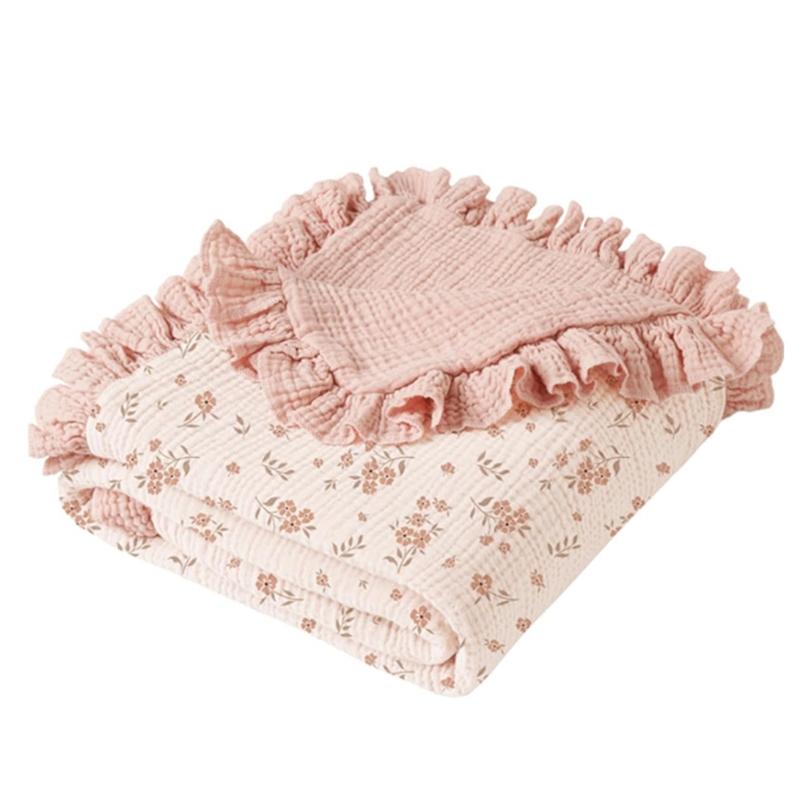 

Breathable Cotton Baby Blanket Newborns Bath Towel with Delicate Floral Pattern Stylish Nursery Essential 90x100cm рожевий