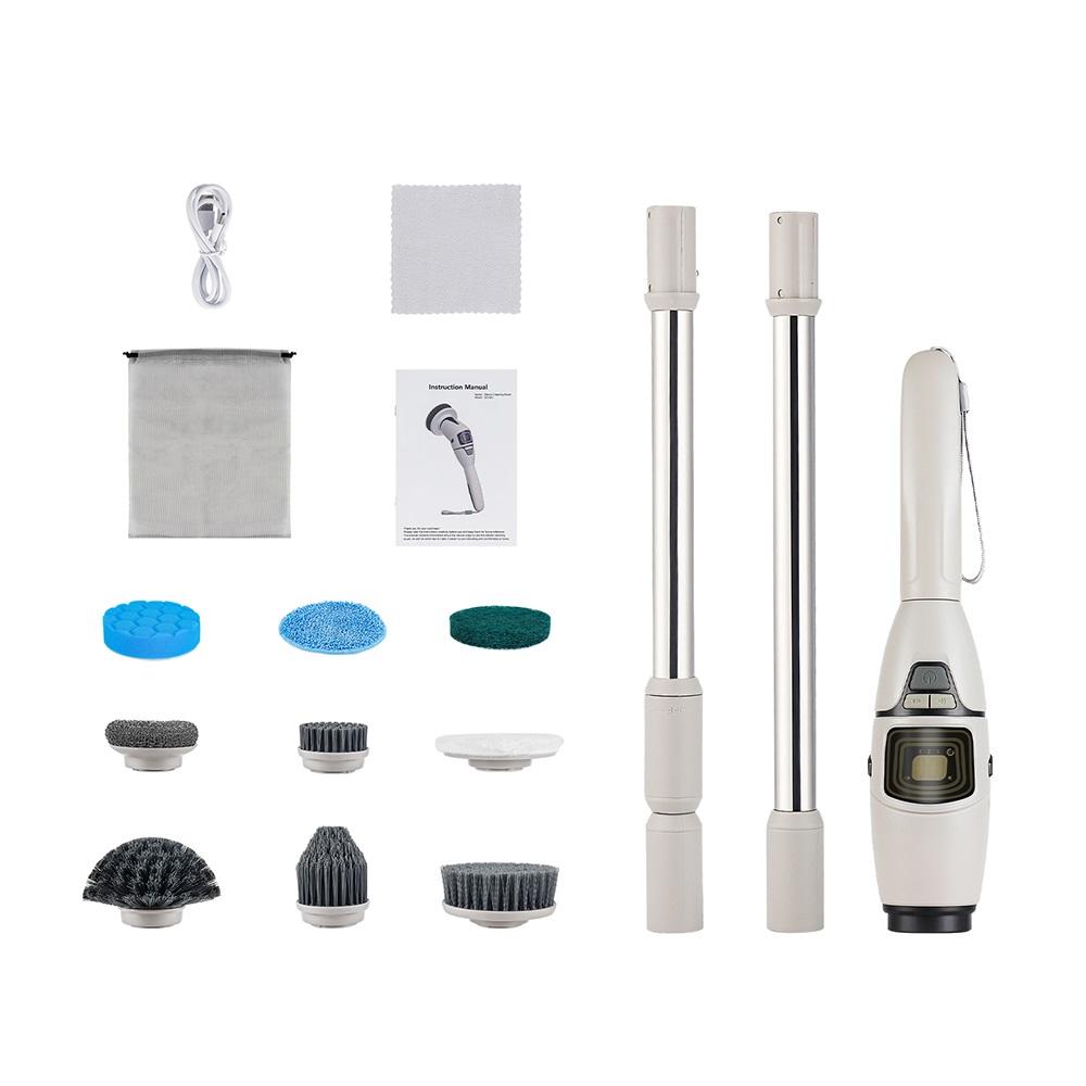 

10-В-1 Многофункциональная чистящая щетка Электрическая вращающаяся щетка для пола и окон Вращающаяся щетка для чистки ванной комнаты, кухни, туалета белый