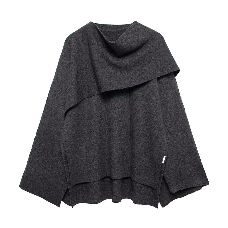 Fall and Winter Women's Idle Style Scarf Cape round Neck Long Sleeves Short Knitting Coat Outwear 2756107