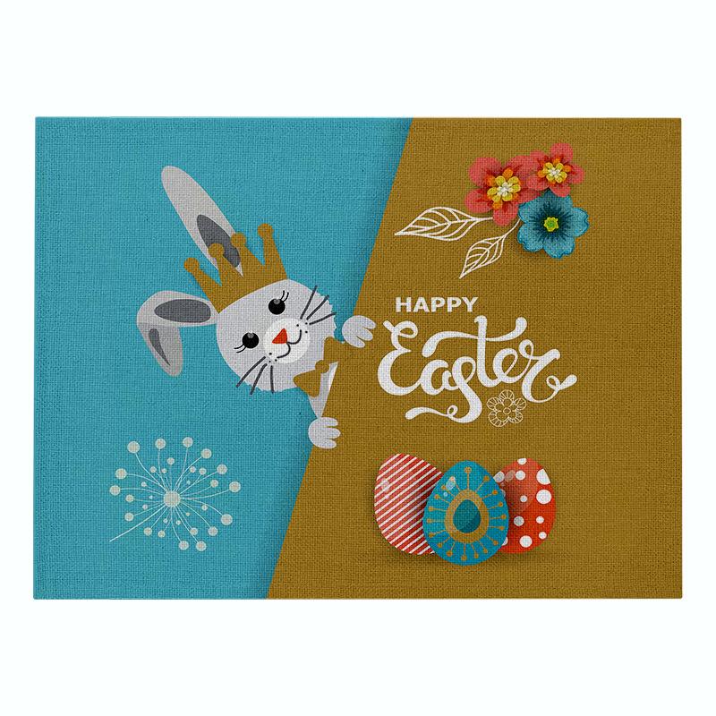 Easter meal mat, cartoon rabbit kitchen insulation coaster, heat-resistant cotton and linen Western style mat home decor
