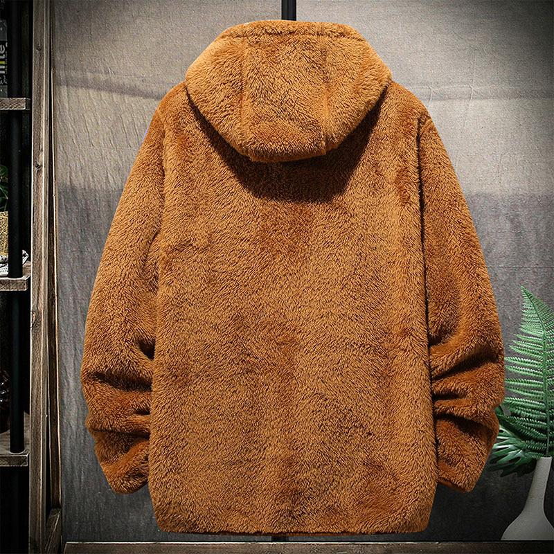 Men's Casual Fleece Jacket Fashion Thick Warm Hooded Cardigan Loose Sweatshirt Men Winter Furry Coats