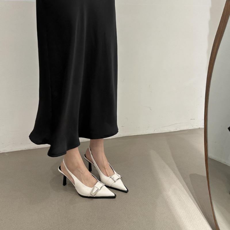 Mode Neue Sommer Frauen Kleid Schuhe Spitzschuh Sandalen Schnalle Slingbacks Pumps Zurück Strap Mid Heels Lackleder Schuh Zapatos Mujer
