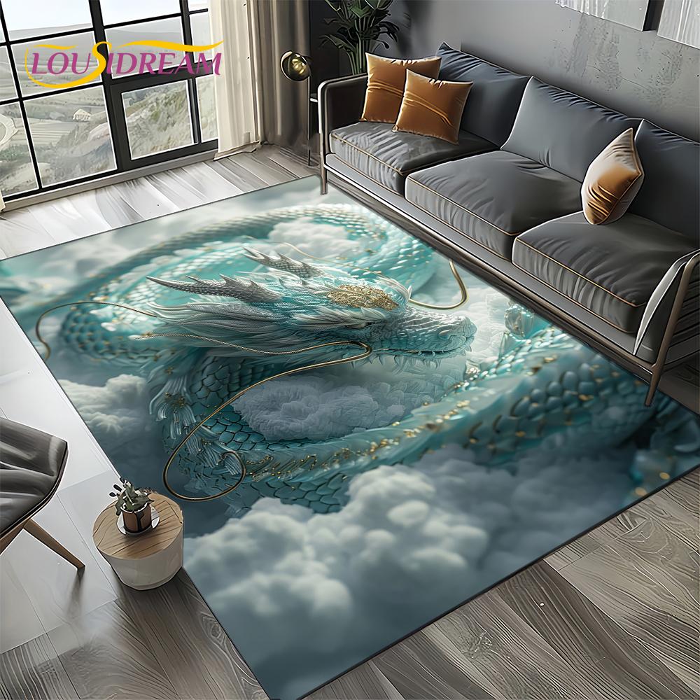 Chinese Style Dreamy Dragon Cartoon Carpet Rug for Living Room Bedroom Home Sofa Decoration,Kid Area Rug Non-slip Floor Mat