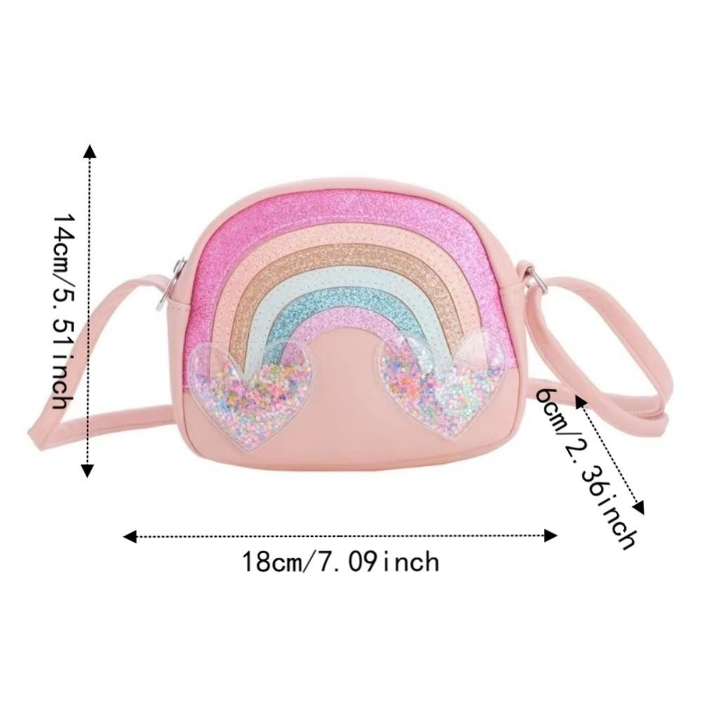 Cute PU Leather Shoulder Bags Rainbow Heart Portable Coin Purse Clutch Style Sequins Print Cartoon Bags For Girls