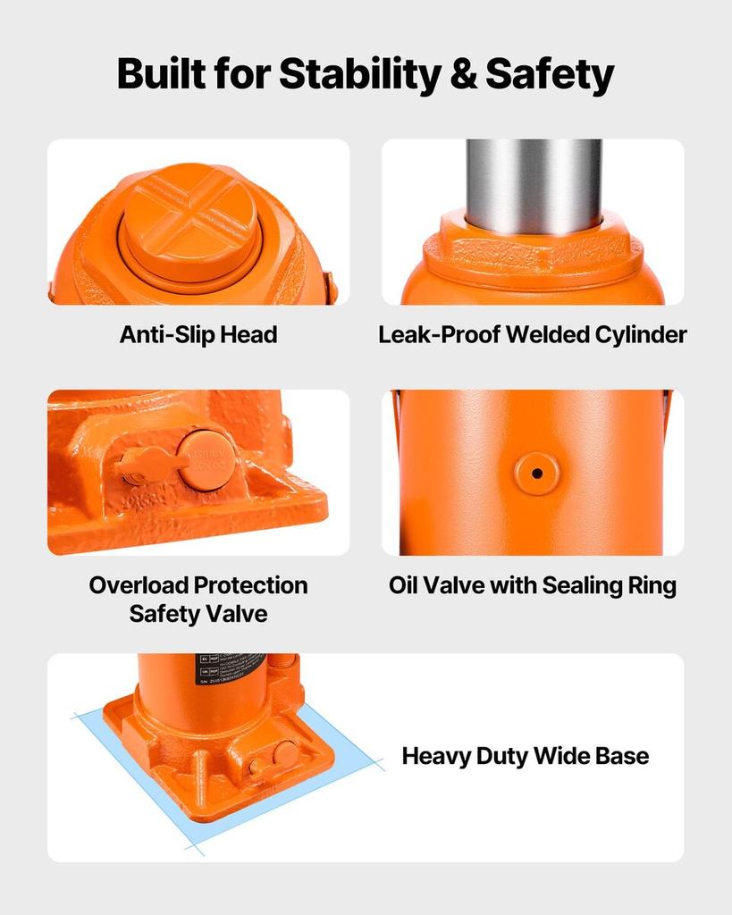Hydraulic Bottle Jack, 20 Ton (44092 Lbs) Load Capacity, 225-435 Mm Lifting Range, Heavy Duty Welded Bottle Jack for Car, SUV, Pickup, Auto Repair,