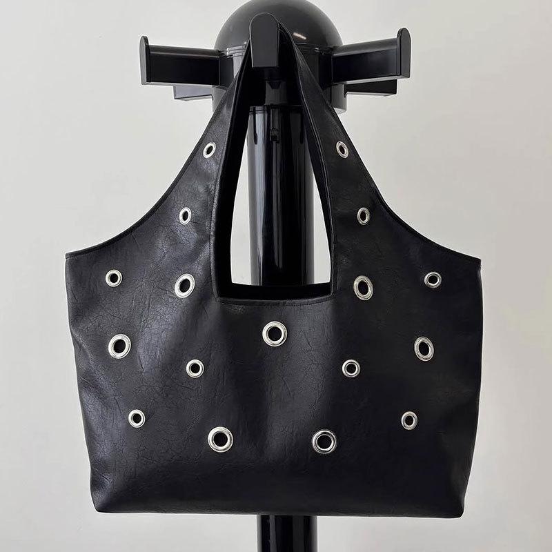 

Punk Hollow Rivet Shoulder Bag PU Leather Tote Bags for Women Luxury Studded Handbags and Purses Designer Bag Shopper Female
