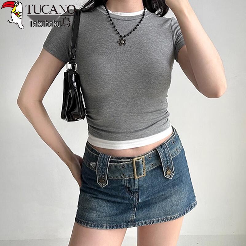 Woodpecker Women's Faux Two-Piece Round Neck Slim Fit T-Shirt