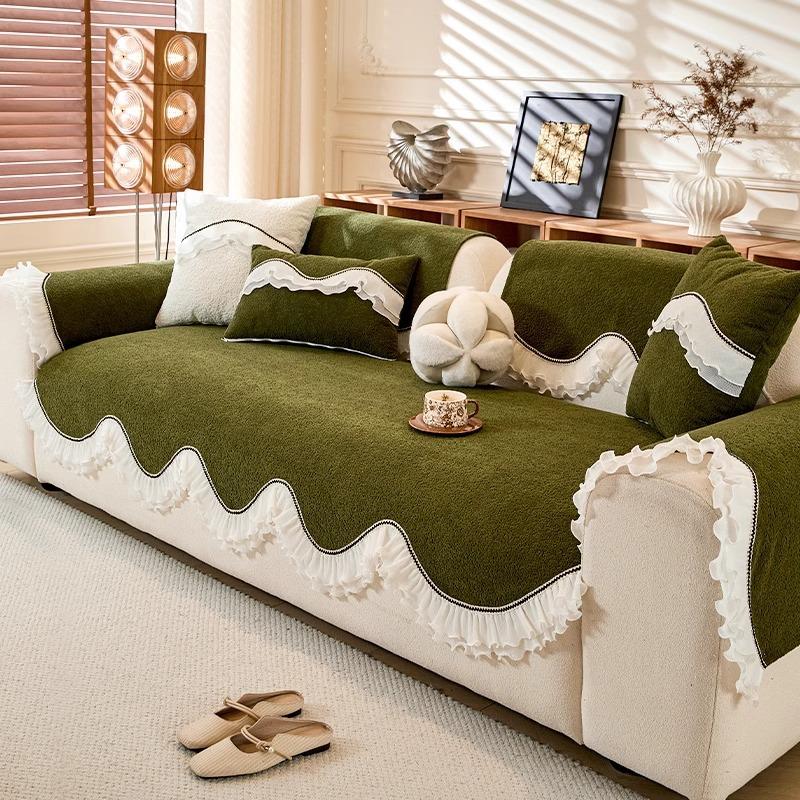 French Retro Special-shaped Chenille Sofa Cushion 2025 New Fixed Non-slip Anti-cat Scratch Straight Row Sofa Cushion