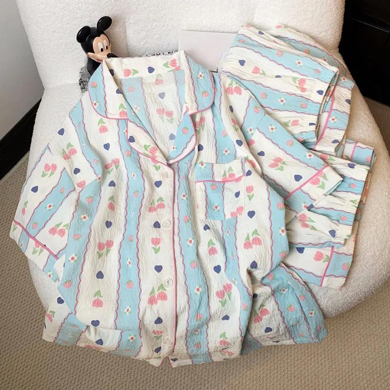 New Three-Piece Set of Women's Short-Sleeved Pajamas Homewear Set Girls Cloud Cotton New Pajamas Simple Wind Pajamas Homewear