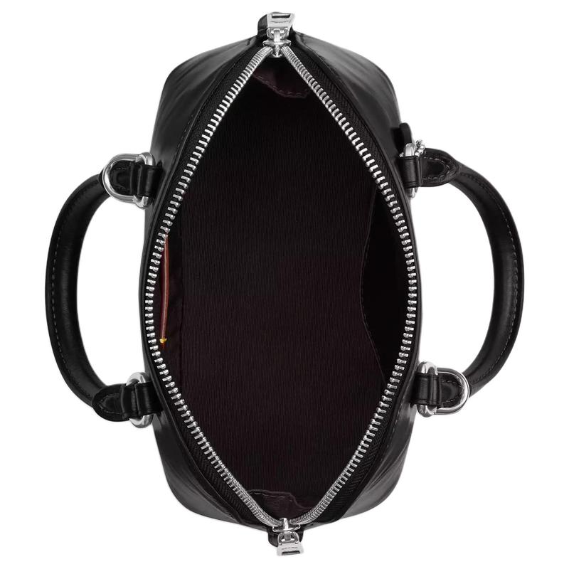 Coach Umhängetasche Lara 22 silberner Buchstabe Anhänger Rindsleder Schulter Crossbody Handtasche Mini Damen Schwarz