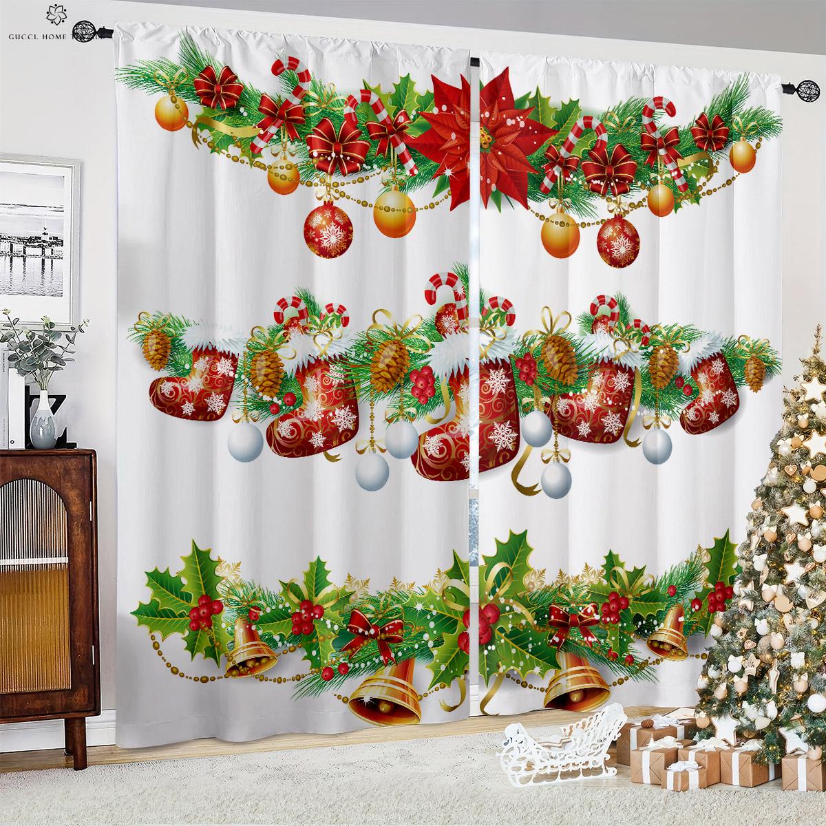 

Рождественские занавески с рисунком из мультфильмов, камин, снеговик, рождественская елка, узор, детская комната, ресторан, декоративные занавески 2 шт. W50xH130(CM)x2PCS&Grommet Top