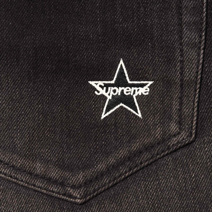 Supreme Distressed Loose Fit Selvedge Jean Washed Black
