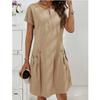 Ladies' Summer Casual Dress with Zipper Half Placket, Button Decoration, and Double Pocket Loose Fit, Cute Summer Jumpsuit