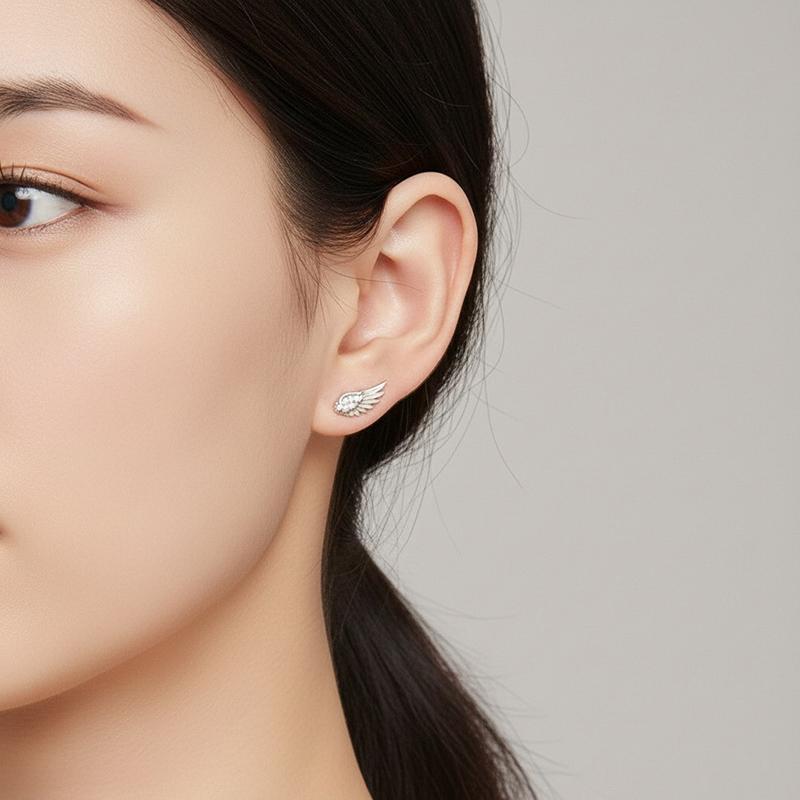 Fashion Zircon Wing Stud Earrings For Women Luxury Shiny Creative Angel Wings Silver Color Ear Studs Jewelry Gifts