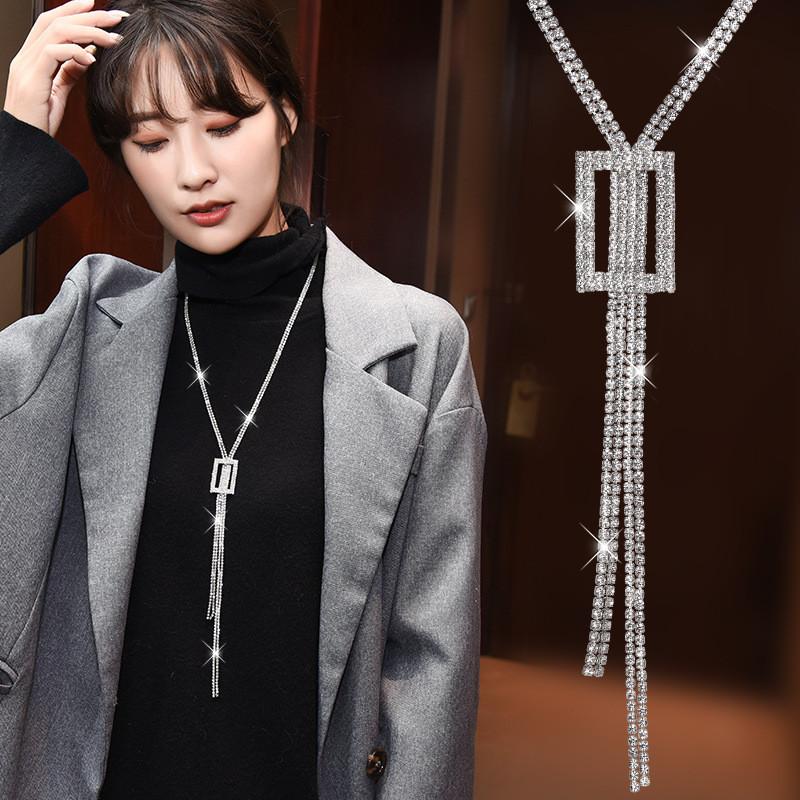 Decorative Long Elegant Necklace For Women In Alloy With Geometric Design And Accents Crystal