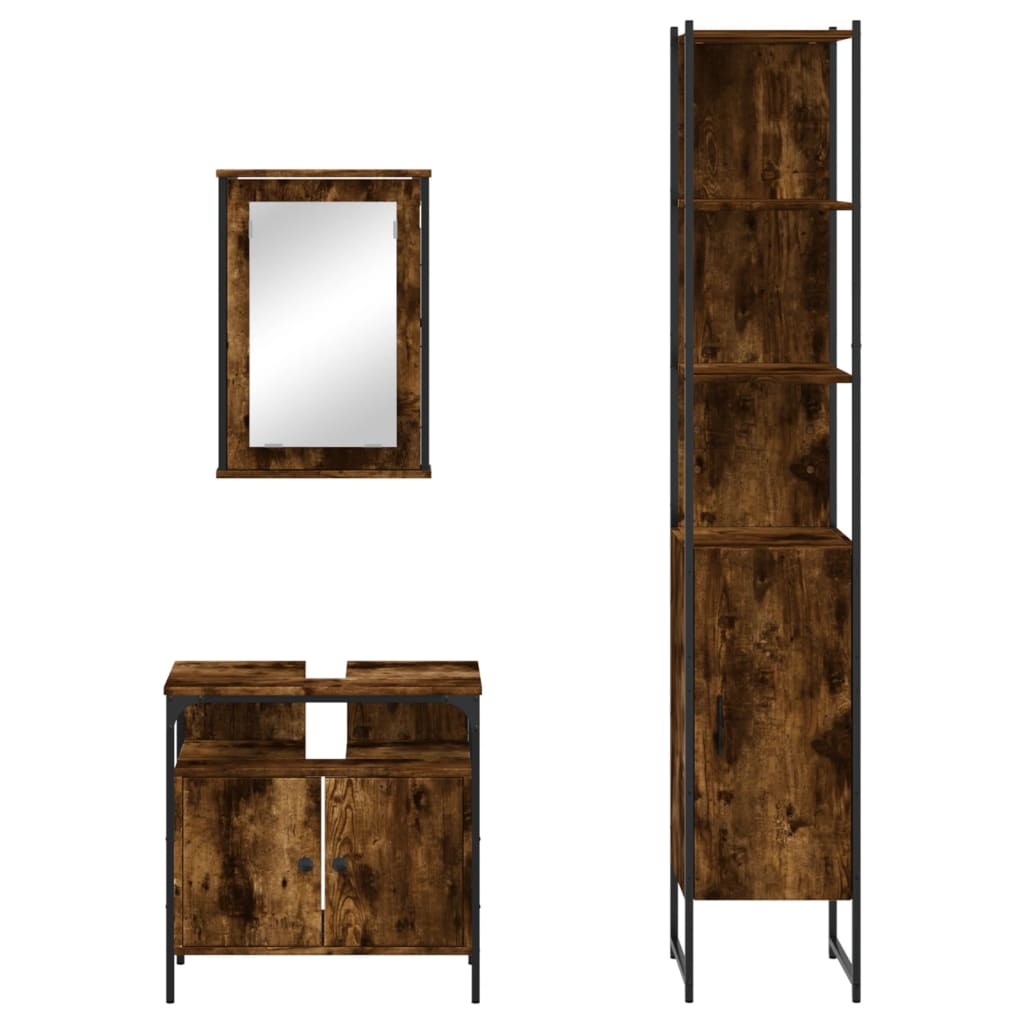 Vidaxl 3-Piece Bathroom Furniture Set, Smoked Oak