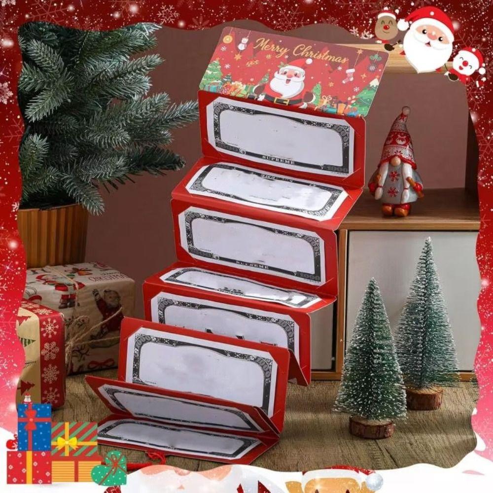 New Christmas Cash Gift Envelope Santa Claus Folding Banknote Card Christmas Money Holder with 10 Slots Surprise Party Money Box