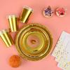 Gold Happy Birthday Party Tableware Set: Solid Color Disposable Plates, Cups, and Napkins with Hot Stamping Design.