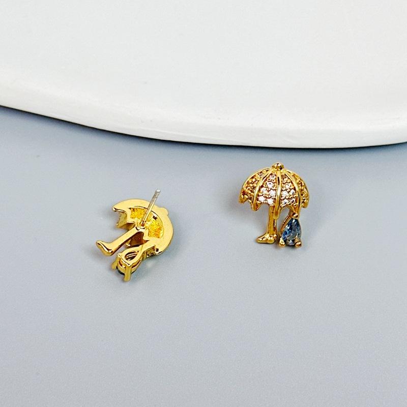 Fashion Light Luxury Small Umbrella Pendant Women'S Necklace Simple And Exquisite Zircon Umbrella Stud Earrings