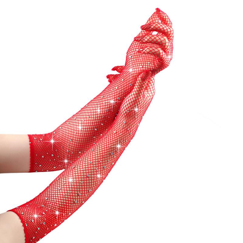 European and American Style Rhinestone Vintage Mesh Gloves Clothing Accessories Sexy Nightclub Fishnet Elastic Long Gloves