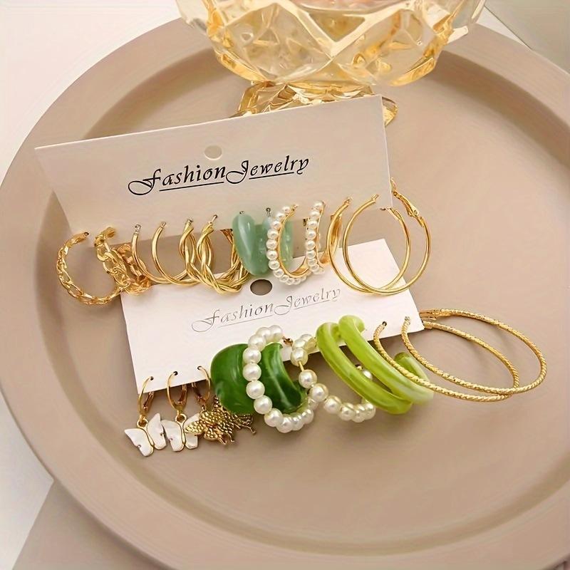 Böhmische Acryl Schmetterling Harz C-förmige Ohrringe Mode Imitations Zirkon Creolen Set Damen Sommer Strand Zirkon