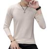 Men's White Round Neck Long Sleeve Knit Sweater for Spring, Autumn, and Winter