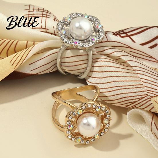 Elegant Scarf Accessory Retro Flower Ring Faux Pearl Rhinestone Clip Durable Clasp Decorative Silk Holder for Women Neckerchiefs Shawls Shirts