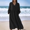 Modisches lockeres Damen-Freizeitkleid mit hohem Bund aus Baumwoll-Leinen-Mischung, langärmlig