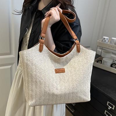 Bolsas tecidas à mão femininas 2025 nova popular bolsa de ombro para férias na praia bolsa tote de grande capacidade bolsa de palha