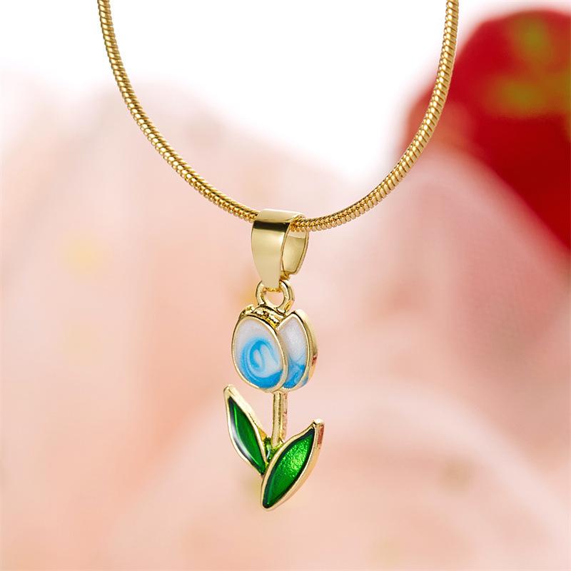 Colorful Tulip Pendant Necklace, Flower Necklace, Fashionable Women'S Jewelry