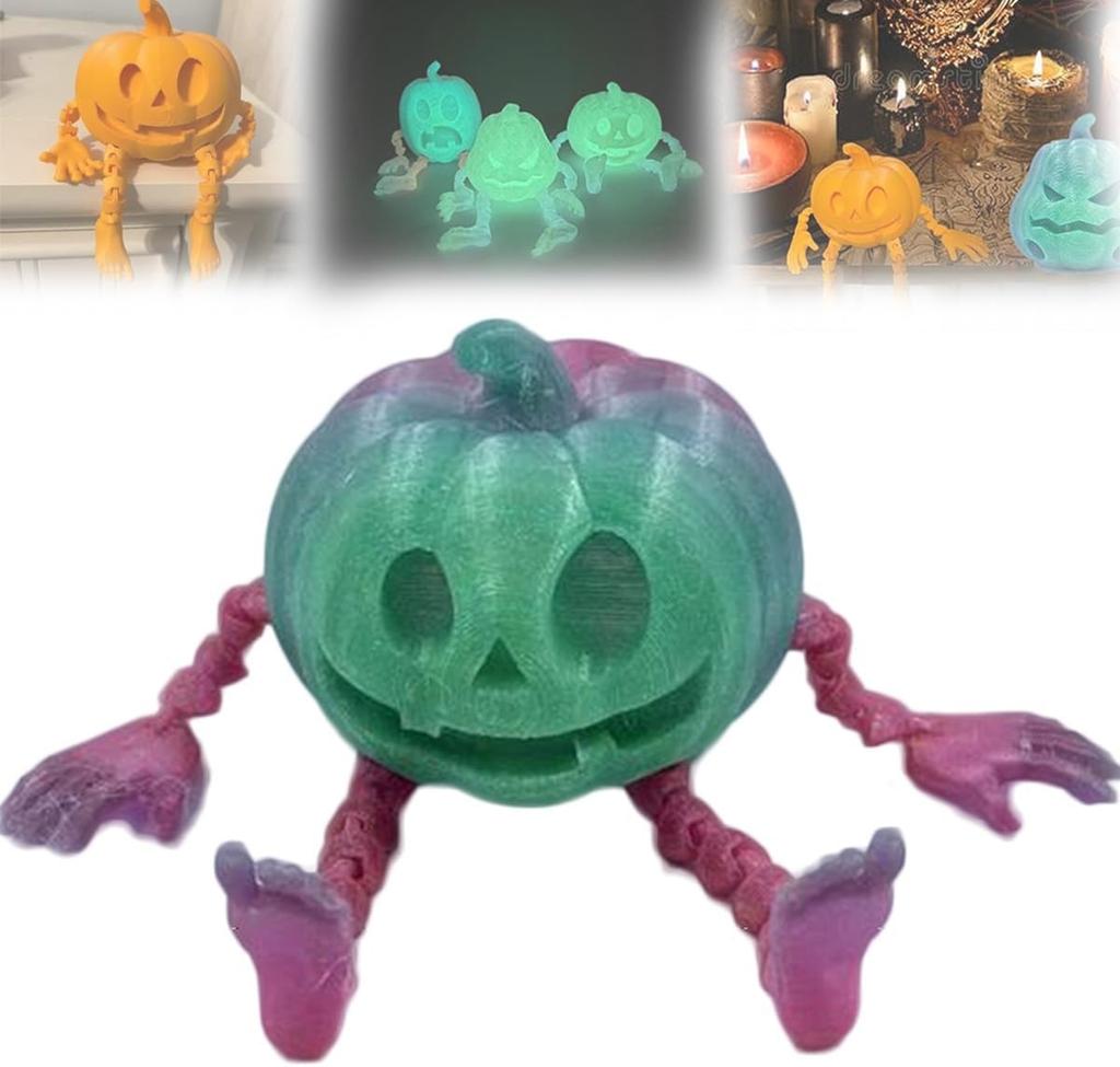 7CM 3D-tryckt Pumpa Män Festdekorationer Rekvisita Tillbehör Hemma Halloween Pumpa Tryckt Ledad Självlysande Pumpaman