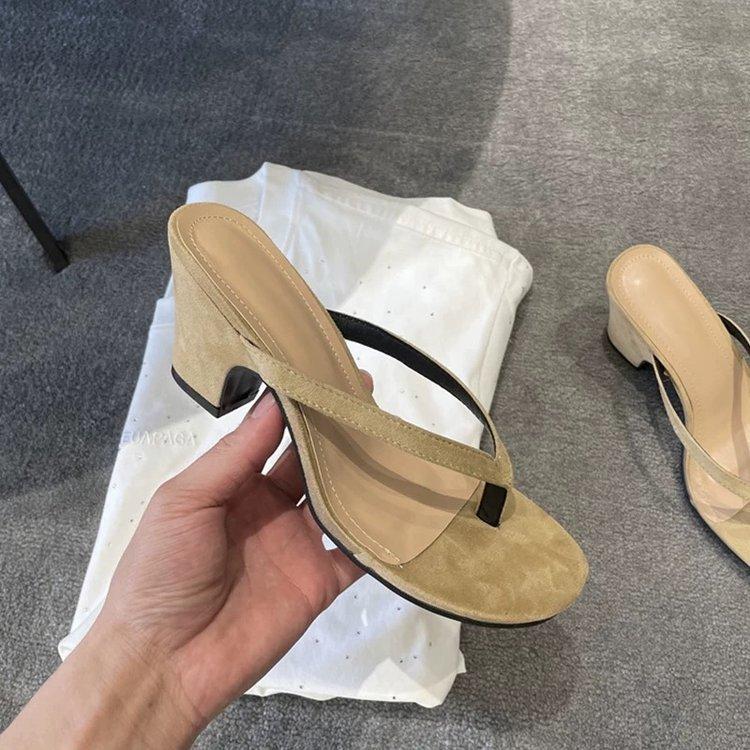 2025 New French Retro High-end High-heeled Women's Shoes Toe Fashion Sandals Women's Summer Thick Heels Wear Cool Slippers