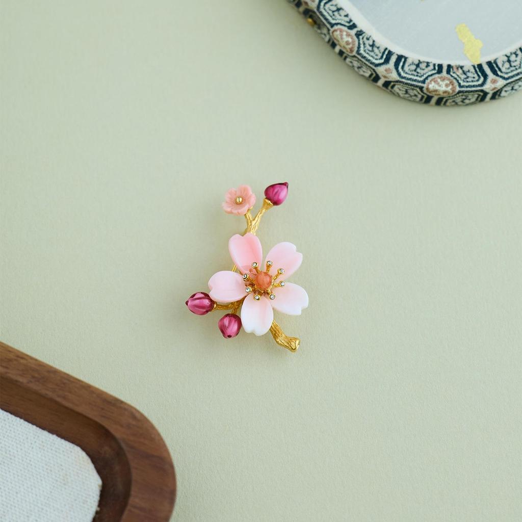 Pink Plum Blossom Brooch: Exquisite 925 Silver with Southern Red Mother-of-Pearl, Chinese National Style