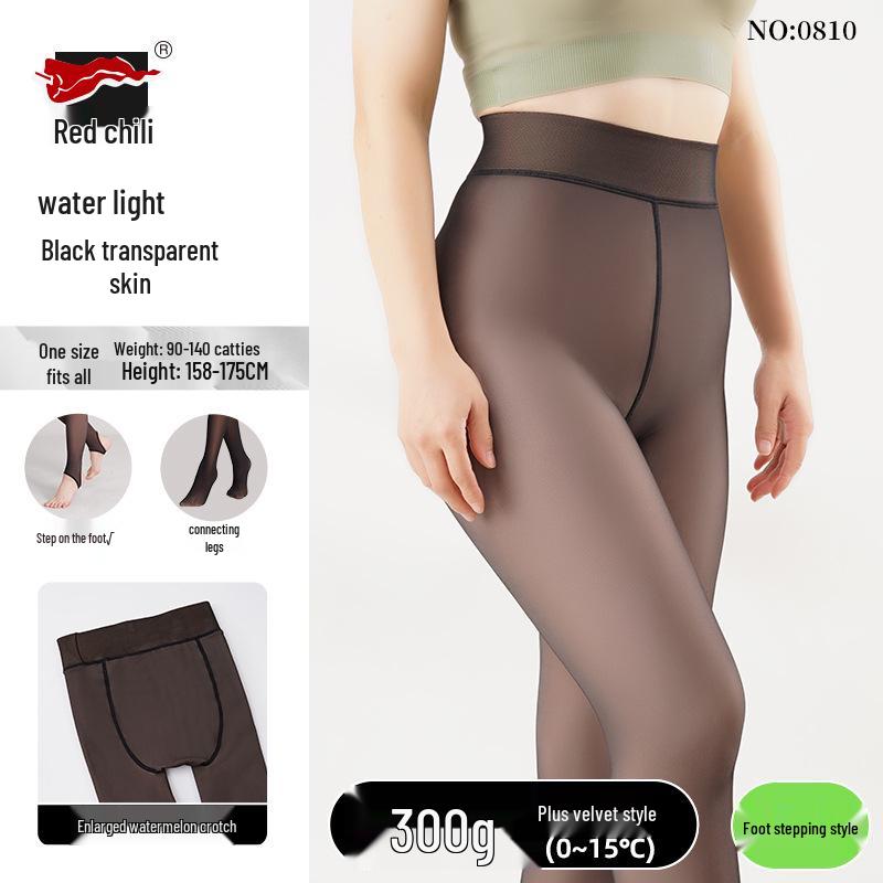 Red Pepper Sheer Black One-Piece Pants - Women's Autumn/Winter Bottoming Tights with Abdominal and Hip Support, Bare Leg Effect.