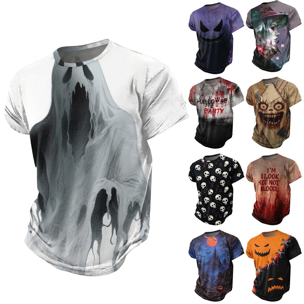 Men's Halloween Party Graphic T Shirt Casual Loose Fit Short Sleeve Top Comfortable Lightweight Fabric Seasonal Design