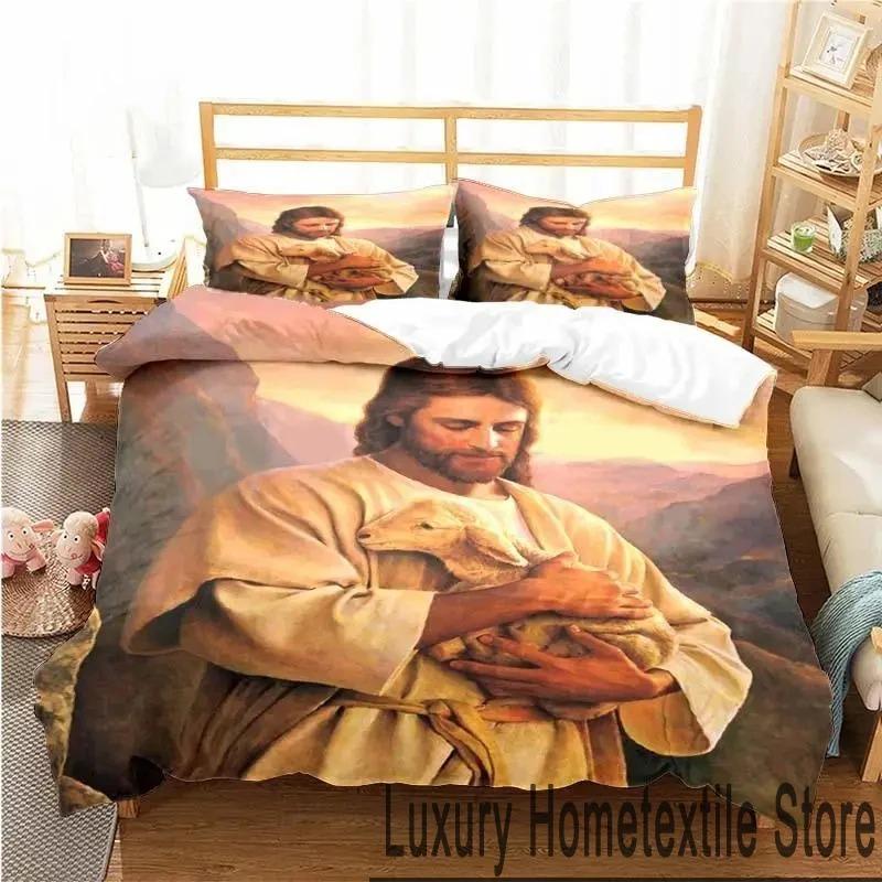 Set de lenjerie de pat Inima Sacră a lui Isus Hristos Imprimare 3D Dublu Twin King Husă de plapapă Plapapă Față de pernă Băieți Fete Adulți Dormitor