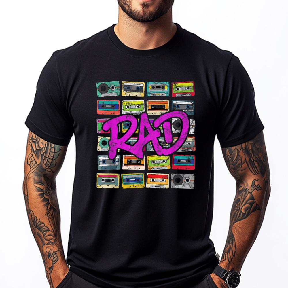 

Retro 80s Totally Rad 1980s Cassette Eighties Graphic Tee Cotton Harajuku Mother s Day Street Wear T Shirt T Shirts - Men s S... S разноцветный