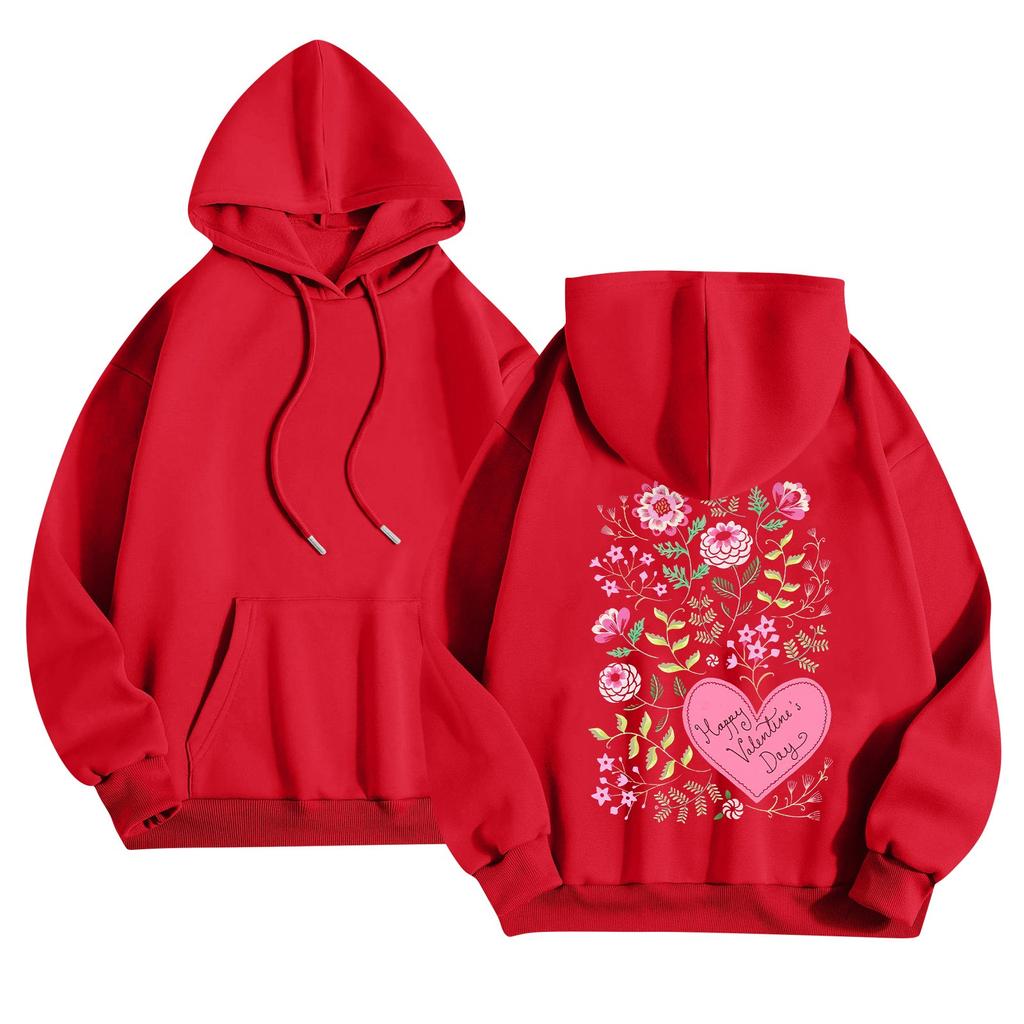 Women's Round Neck Long Sleeve Floral Print Top Hooded Sweatshirt