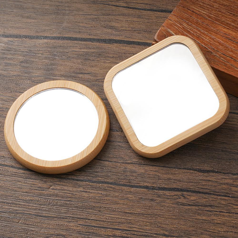 Wood Makeup Mirror Round/Square Cosmetic Mirror Handheld Mini Compact Pocket Mirror Portable Travel Accessories Beauty Tool