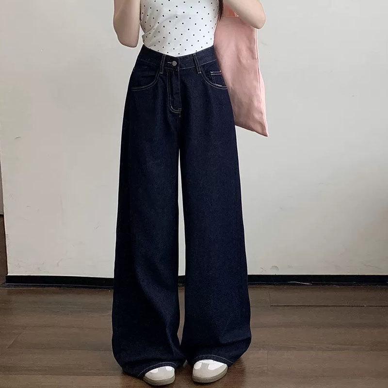 

Women s American-Style Deep Blue High-Waisted Wide-Leg Jeans 4XL глубокий/синий