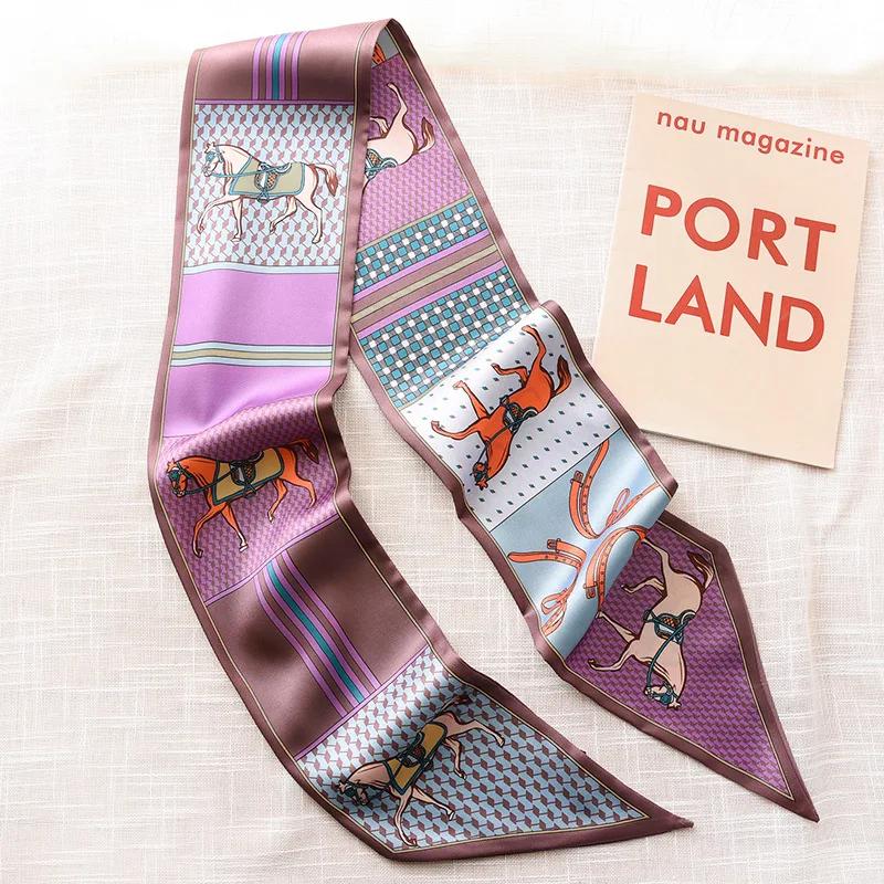 Long Silk Scarf Bag Tie Lady Neck Skinny Scarves Hairband Foulard Horse Print Brand Lady Neckerchief Ribbon  Spring New