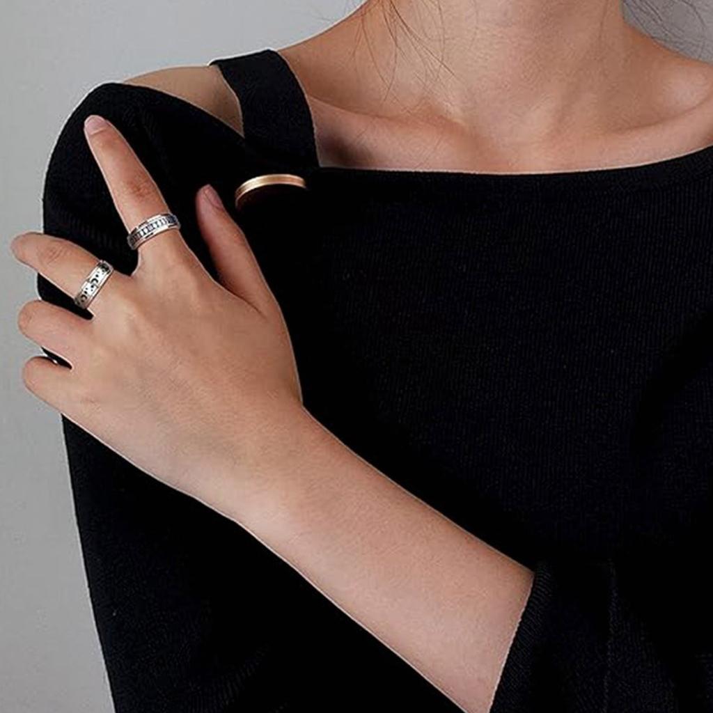 4Pcs Stainless Steel Band Rings For Women, Moon Star Rings, Relieving Band Ring Set