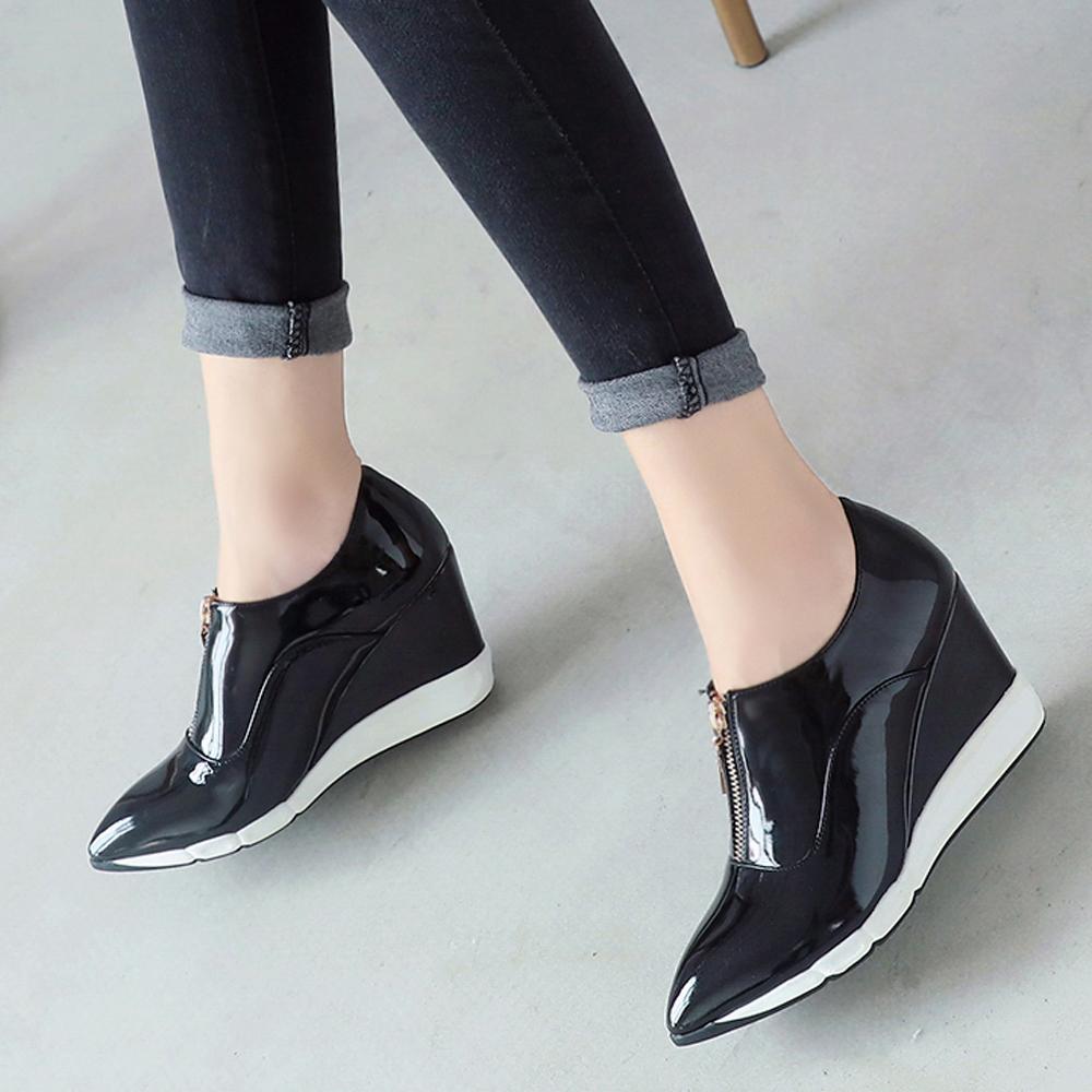 FOREADA Scarpe da Donna con Tacco Alto Zeppe in Vernice Scarpe con Tacco Alto Zip Punta Appuntita Scarpe da Donna Nuova Primavera Rosse Taglia 34-40