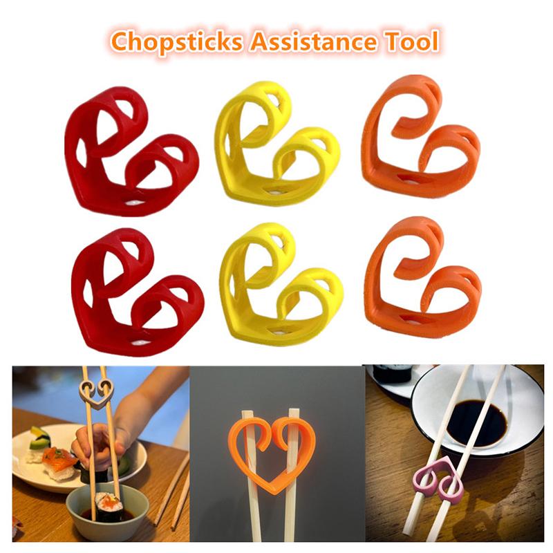 2Pcs Heart-Shaped Reusable Chopsticks Helpers Training Kids Non-Slip Chopstick Hinges Connector Portable Practice Chopsticks Aid